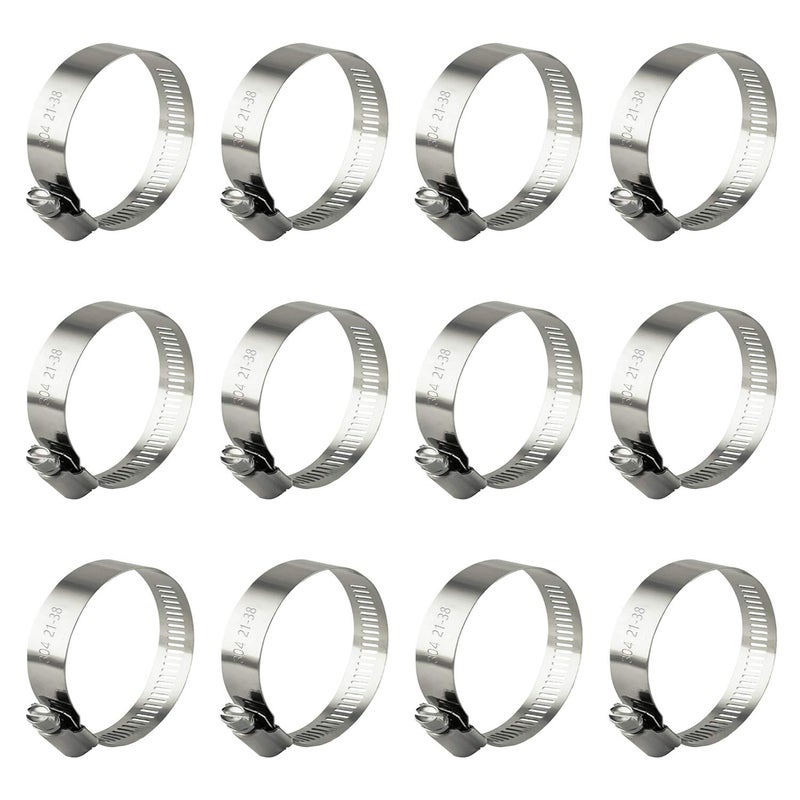 ZIPCCI Hose Clamp, 12 Pack Stainless Steel Worm Gear fuel line hose clamps, 21-38mm (3/4-1-1/2 inch) - Image 1